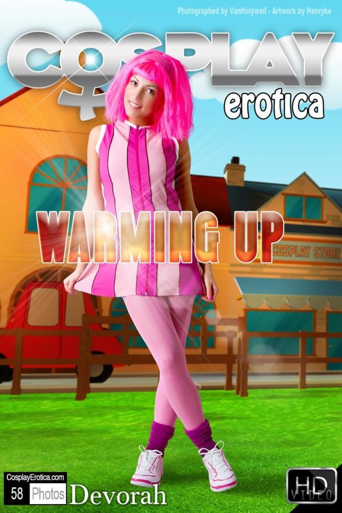 Adorable girl with pink hair Lazy Town exposes her nice body on a lawn-01